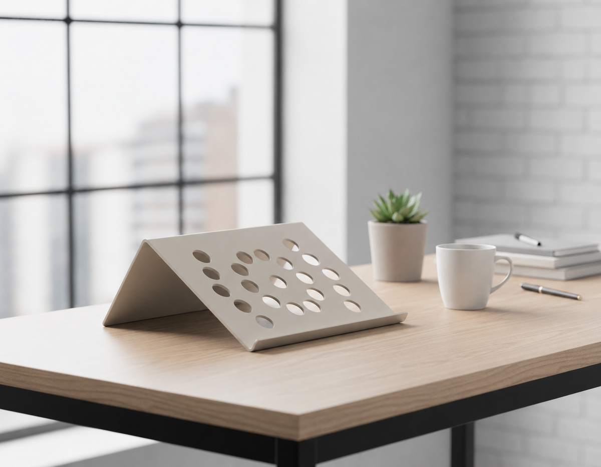 Maiori metal laptop stand in stone finish — The Fold Hut