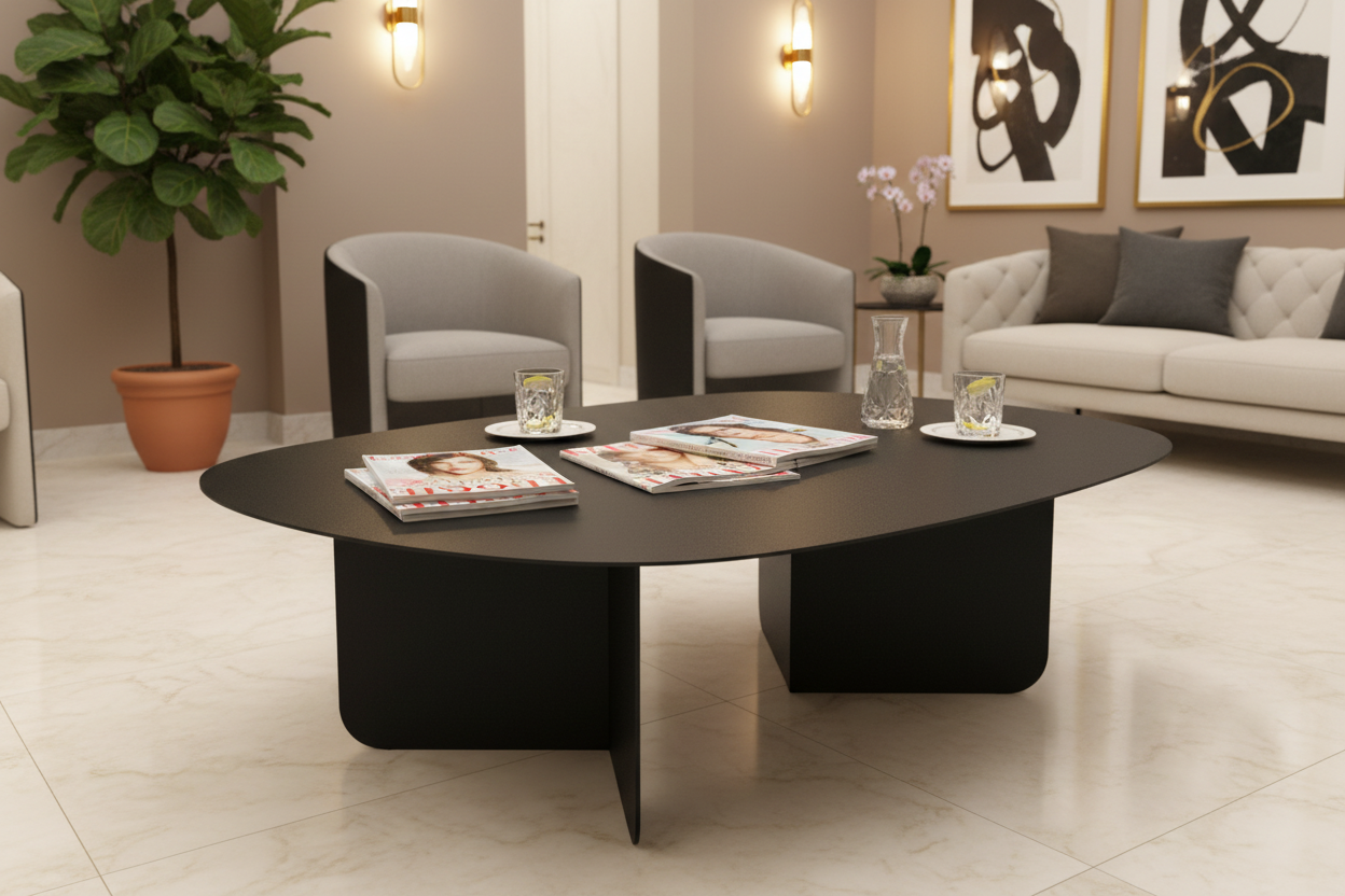 Coffee Table in a stylish beauty salon with tiled floor